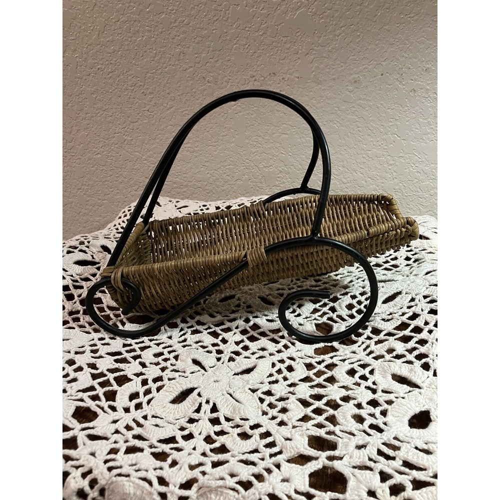 Wicker and Metal Wine Bottle Basket